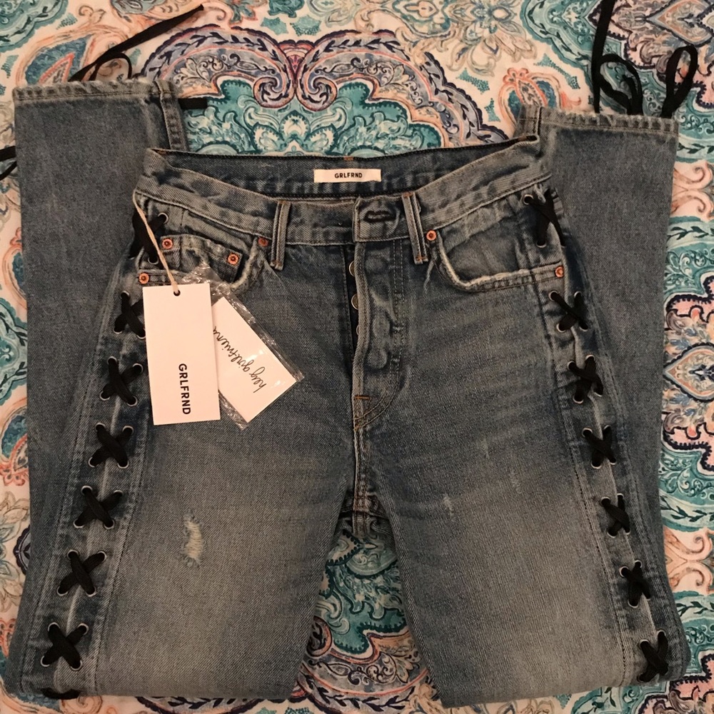 GRLFRND karolina high-rise lace up jeans